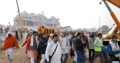 Ramlalla's representative idol being carried across the Ram Temple premises in Ayodhya on Wednesday. (ANI)